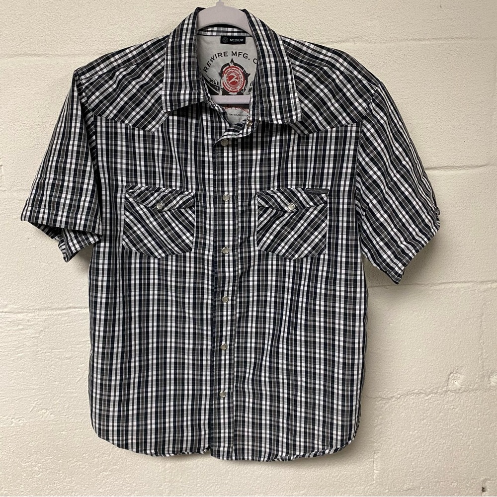 Rewire Mfg. Co. Mens Casual Button Down Shirt with Plaid Design Size Medium